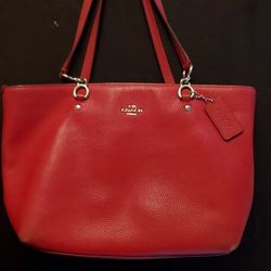 Coach Handbag (Red, Leather) - Genuine