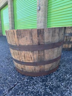 3 Oak Whiskey Half-Barrel Planters – $80 for All