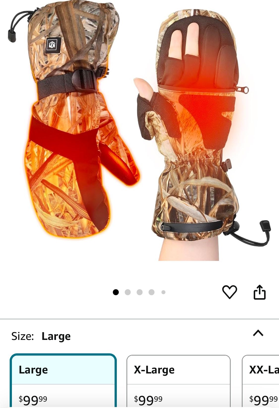 KEMIMOTO Heated Hunting Gloves Camo, Flip Fingerless Mittens for Men Women, Rechargeable Warm Hunting Gloves 3 Heat Settings Max 140°F, Heated Gloves