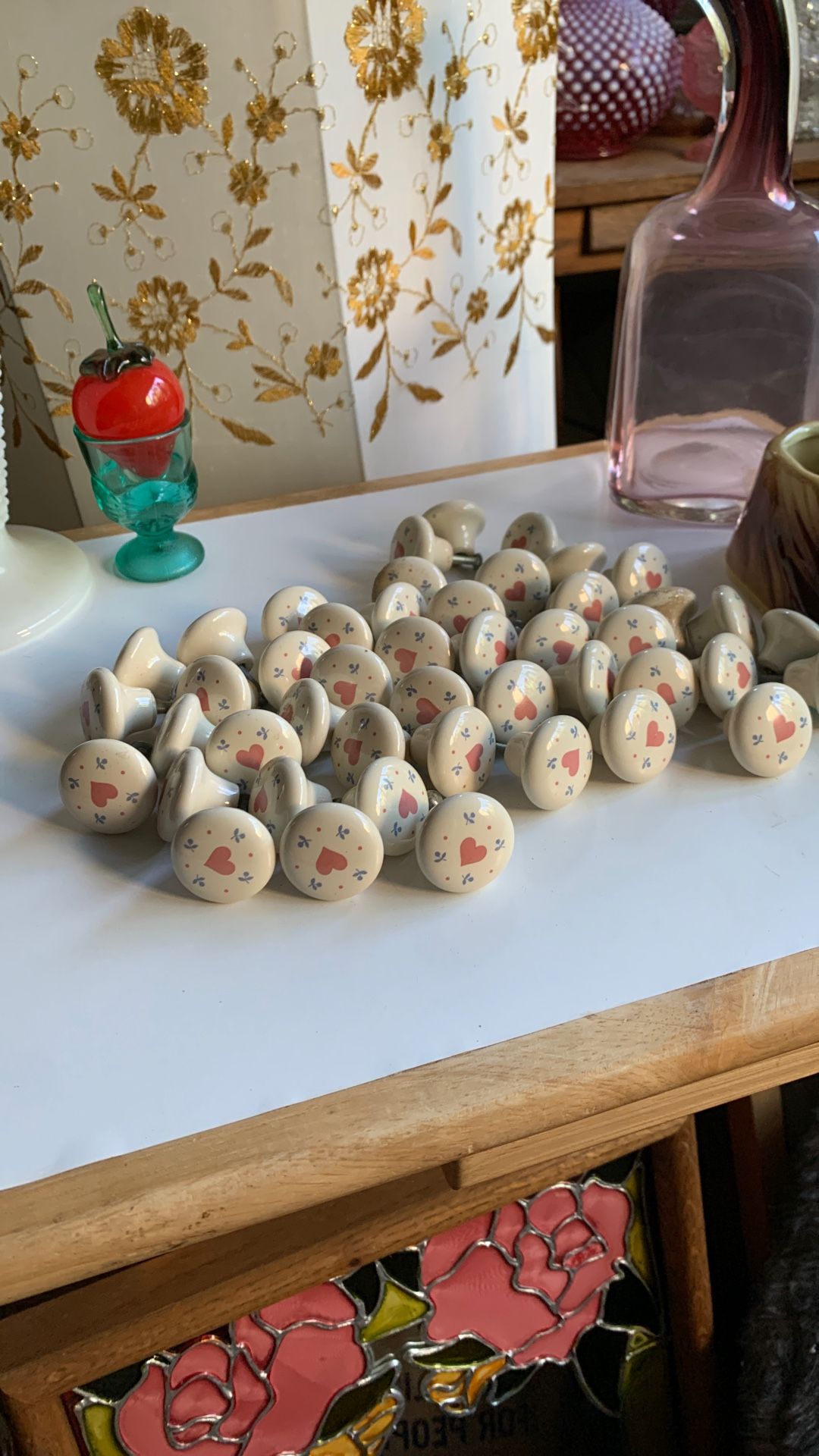 Vintage Shabby Chic Country Heart Ceramic/Porcelain? Cabinet Knobs-Super Cute