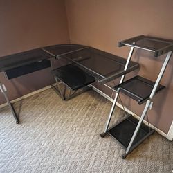 Glass L Shaped Desk with 3 Shelves