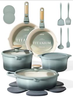 CAROTE 20pcs Titanium Cookware Set, Pots and Pans Set Detachable Handle