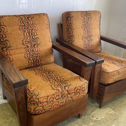 Vintage Koa Lounge Chairs, Side Tables, and Coffee Table 