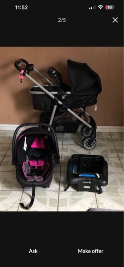 LIKE NEW NINNIE MOUSE TRAVEL SYSTEM STROLLER CAR SEAT AND BASSINET 3 IN 1