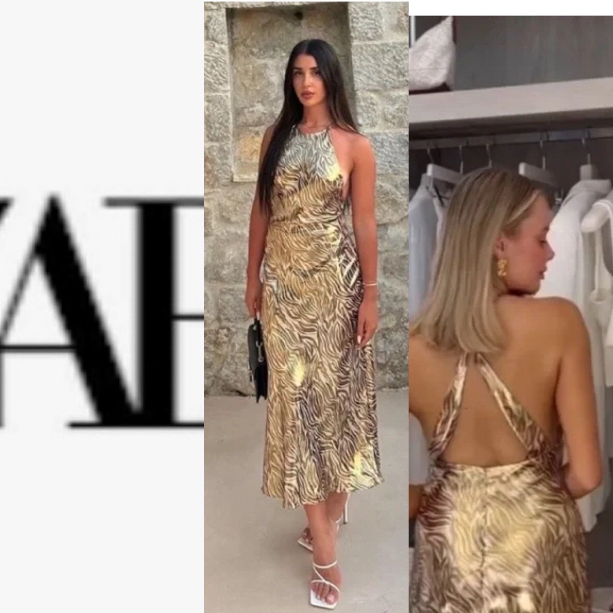 ZARA NWT VIRAL TIK TOK metallic GOLD FOIL ANIMAL PRINT Midi halter midi  DRESS S for Sale in Staten Island, NY - OfferUp