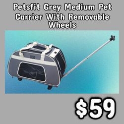 NEW Petsfit Grey Medium Pet Carrier With Removable Wheels: njft 