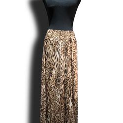 Robert Louis Leopard Print Long Skirt Size Large Stretch Brown Tan