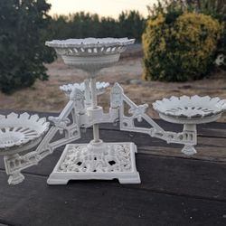 Antique Victorian White Cast Iron 8.5" Ornate Oil Lamp Holder with Swivel Arms