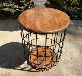 Rustic Wood and Metal End Table: 18”W x 22”H