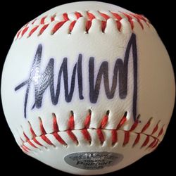 Donald Trump signed the MLB Full Size Baseball in blue ink and the baseball comes with a COA