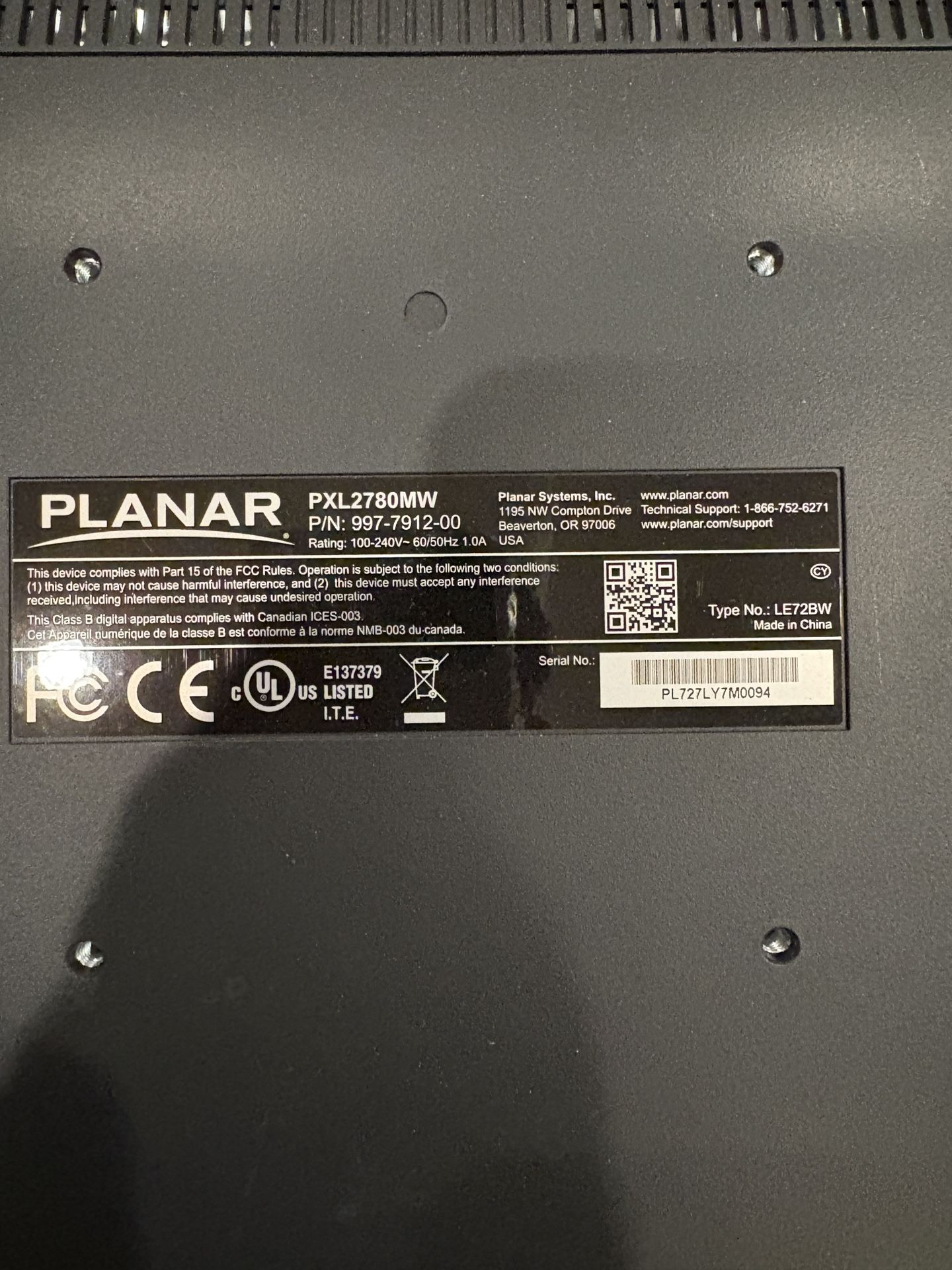 Planar 27” Monitor