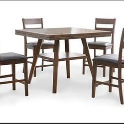 Complete Dining SET Brown Round Drop Leaf Counter Table set with 4 counter height Chairs stools