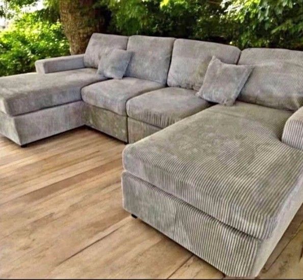 U shaped gray corduroy sectional sofa
