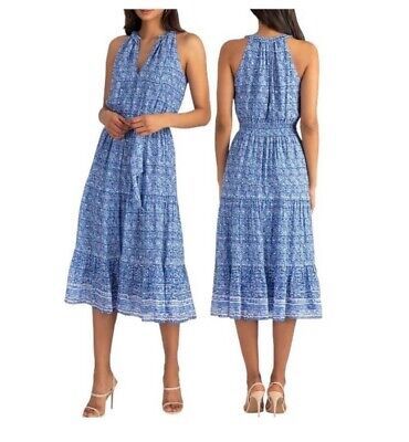 Shoshanna Blue Printed Sleeveless Maxi Dress – Size 8