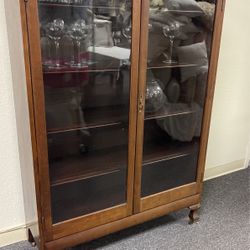 Antique Wooden Cherry Glass Cabinet