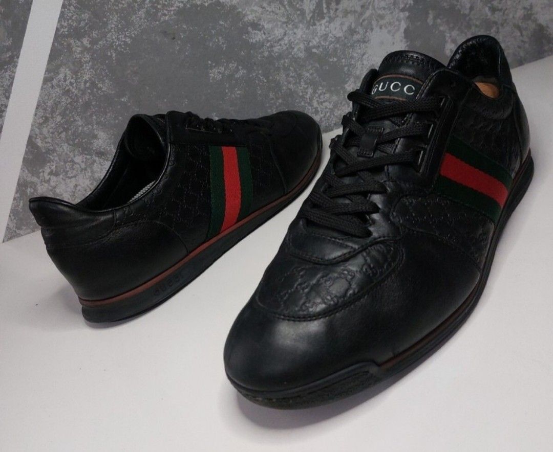 Authentic Gucci Guccissima Web Dark Blue black Leather Mens Sneaker US 11.5