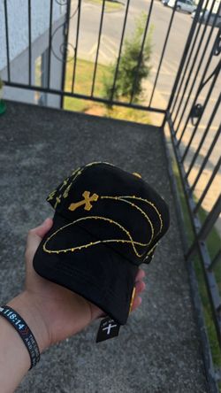 Black Snapback Hat with Gold Cross Embroidery