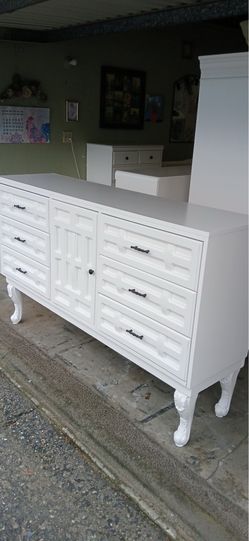 Beautiful Refurbished White Wide Dresser