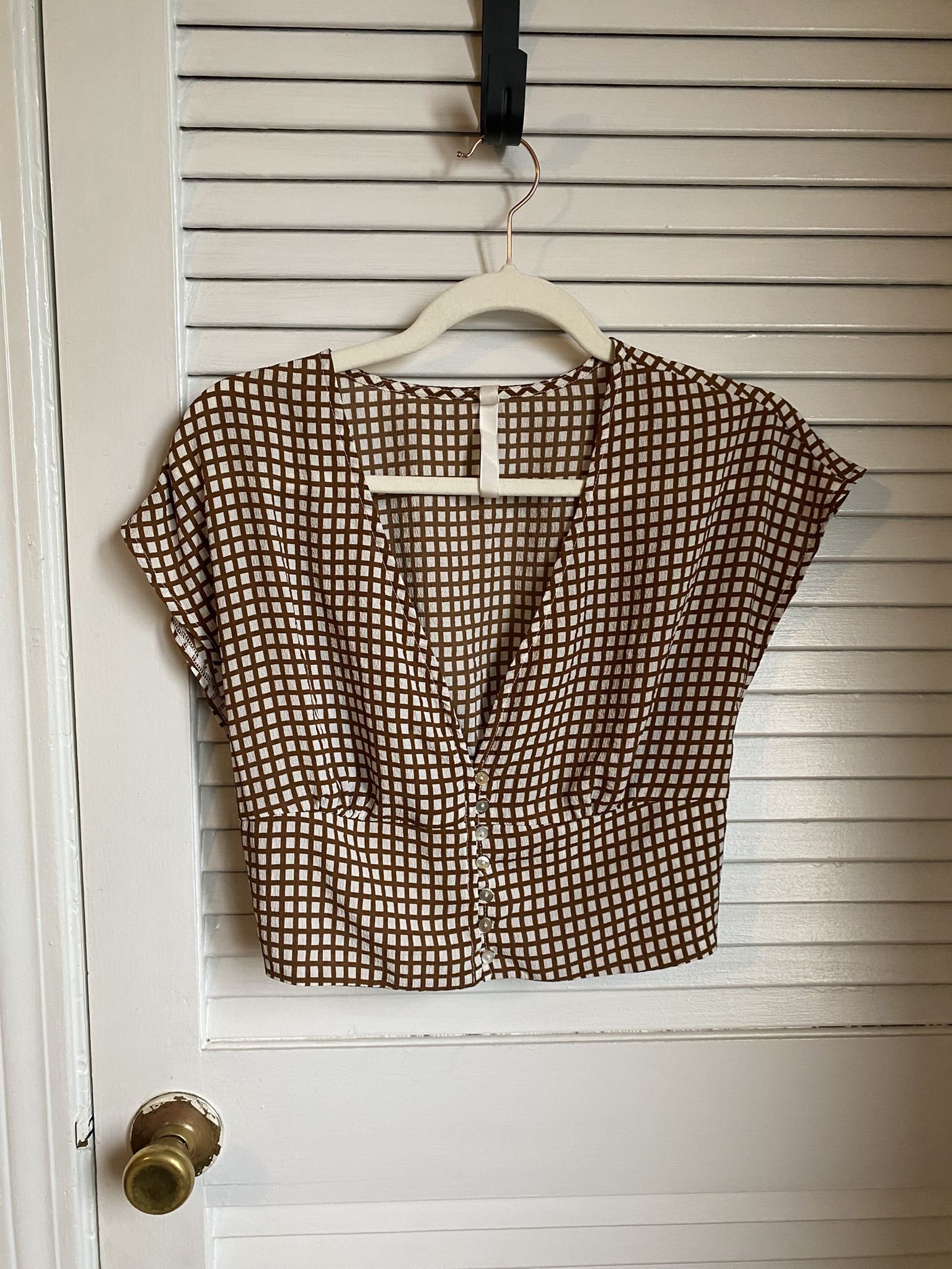 Brown Checkered Women's Top