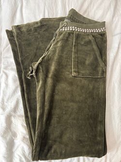 Olive Green Velour Drawstring Sweatpants