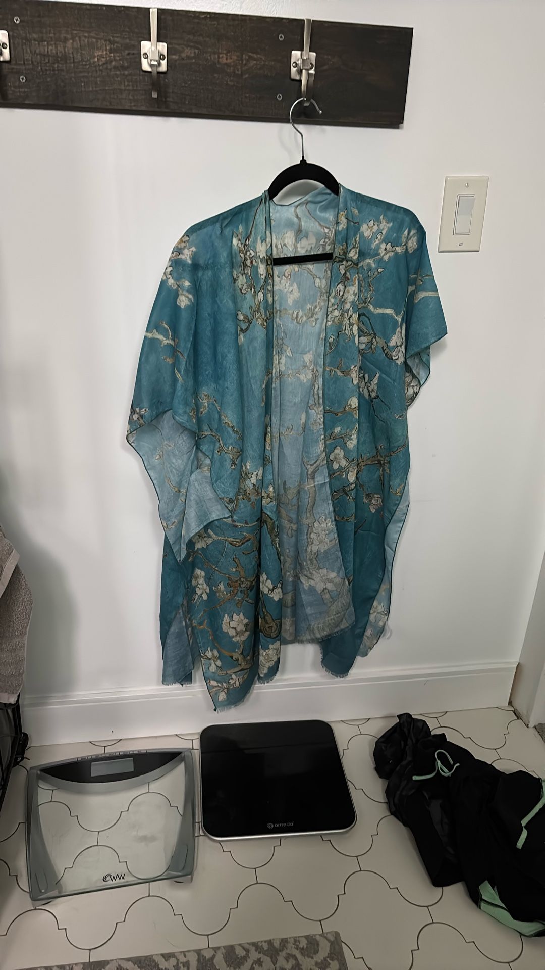 Artful Almond Blossom Van Gogh Thin Scarf Silky Feel Light Weight, artsy graphic inspired Van Gogh, lightweight Shawl Wrap