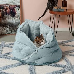 Furhaven 24" Round Pet Bed for Indoor Cats & Medium/Small Dogs, 100% Washable, For Pets Up to 35 lbs - Minky Plush & Velvet Hug Bed - Aquamarine, 24-i