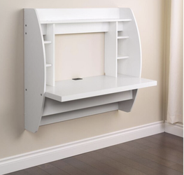 Prepac 42-in White Mounted Floating desk. Modern White Study Desk with Wall-Mount Option