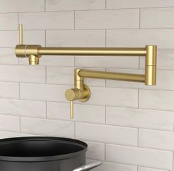 KES Brushed Gold Pot Filler with Heat-Resistant Cartridge, 25.6" Pot Filler Faucet Over Stove, Wall Mount Kitchen Faucet Double Joints, Stainless Stee
