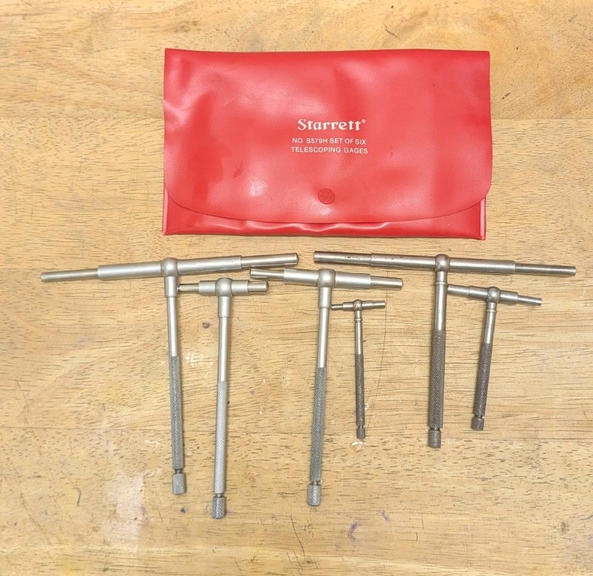 Six Starrett and Mitutoyo Telescoping Gages.