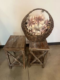 Rustic Wood Side Tables Set of Two