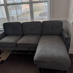 Like-New Grey Velvet Sectional Sofa with Chaise