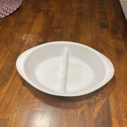 Vintage Glasbake Divided Milk Glass Casserole Baking Dish