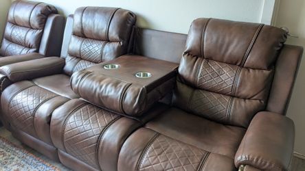 Brown Leather Reclining Sofa