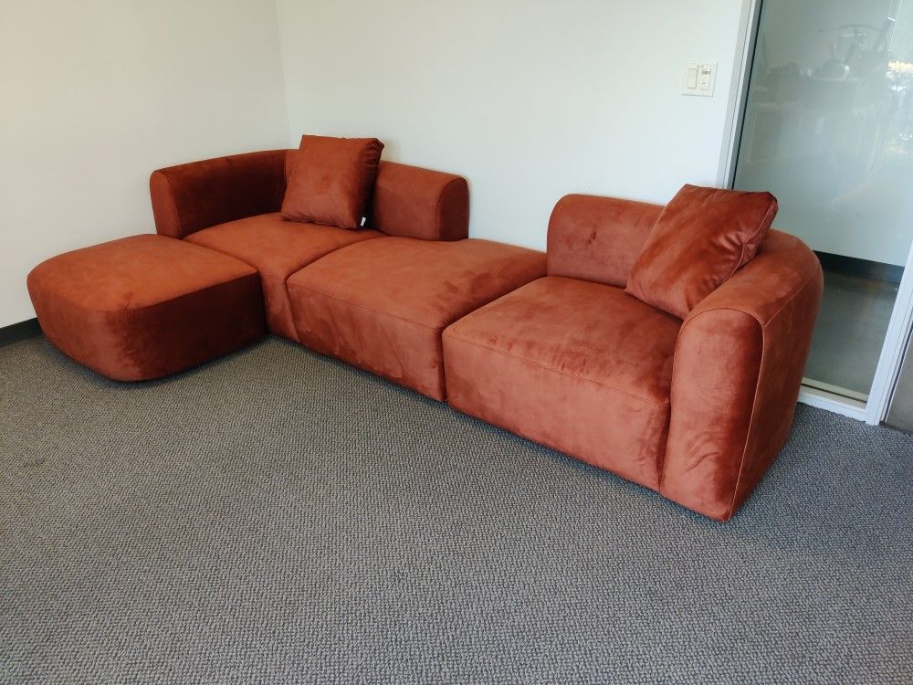Velvet Sectional Sofa/Tangerine Color