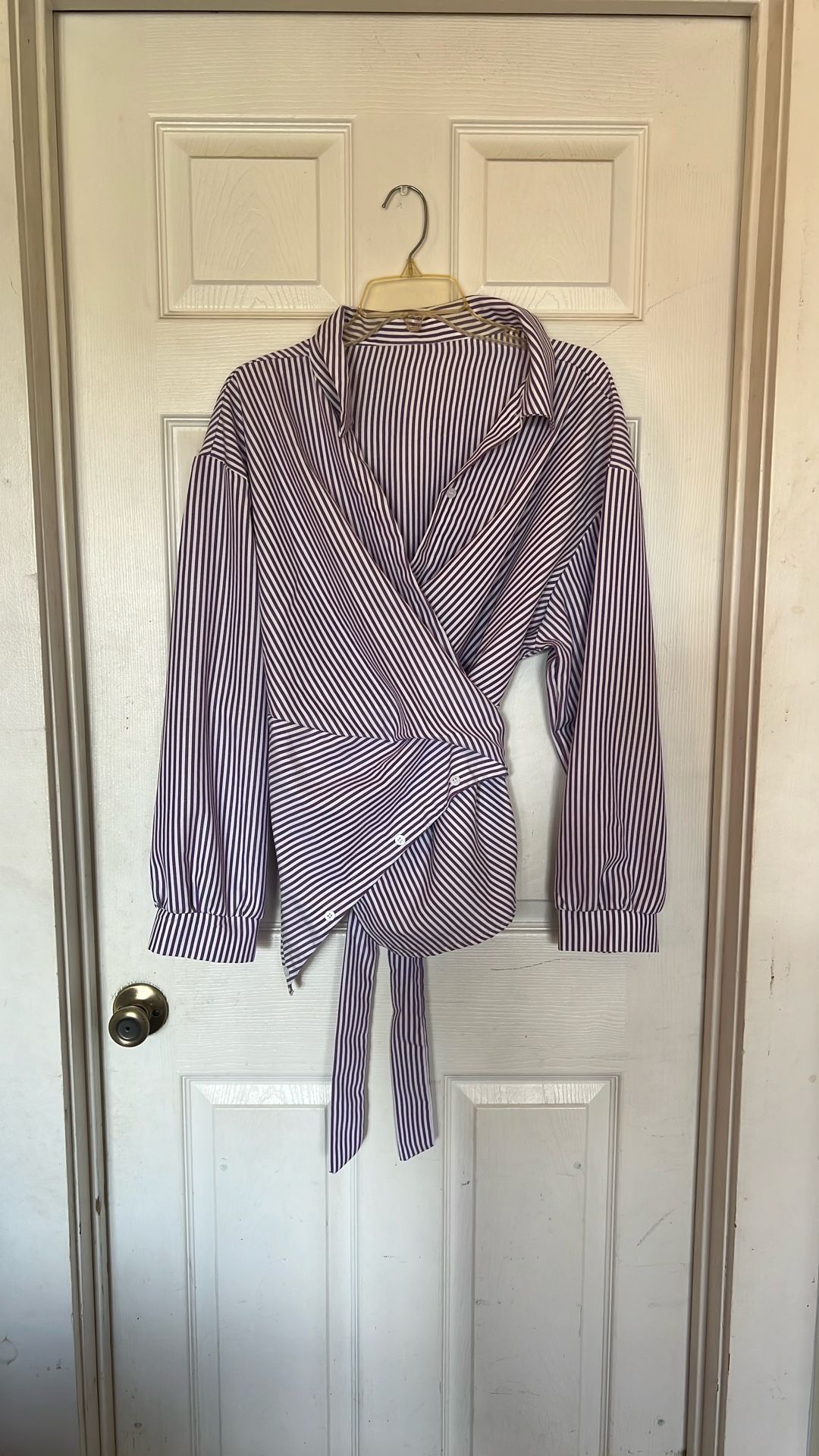 Women’s Purple Striped Print Button Front Shirt
