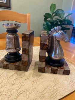 Chess bookends. Resin . 7 x 5 x 4 inches. Good condition. Home  office/ den / game room decor.