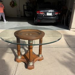 Round Glass Too Dining Or Accent Table With Wood Base