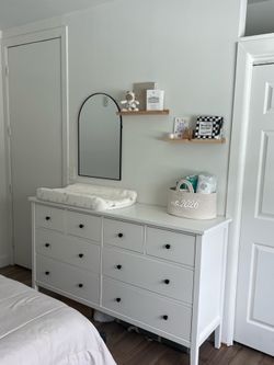 IKEA White Dresser + Mirror + Floating Shelves – Excellent Condition