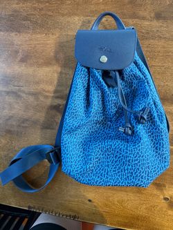 Small blue leopard backpack purse
