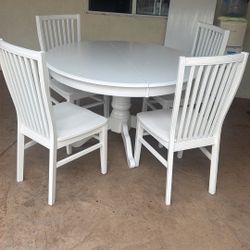 White Wooden Dining Table And 4 Chairs 