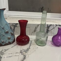 Lot Of 4 Antique Vintage Glass Decorative Vases 