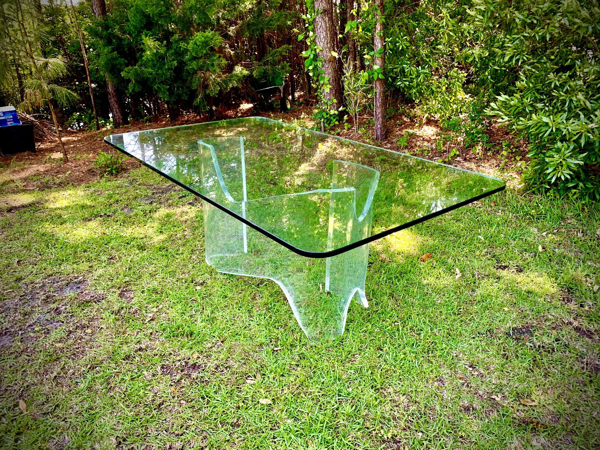 Thick tempered glass top table with fancy plexiglass base