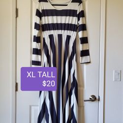 XL TALL Length Rayon Stretch Striped Black And White Dress