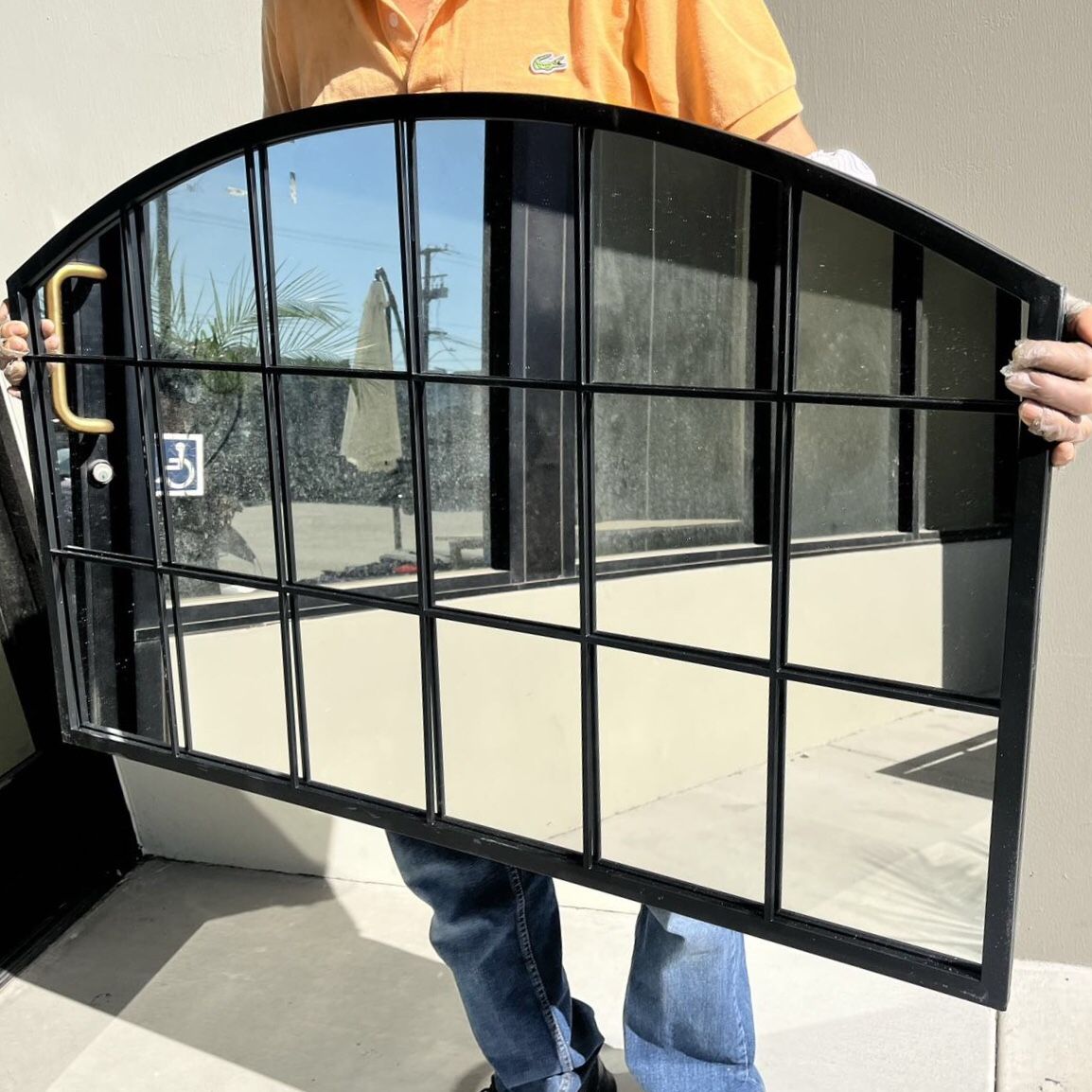 New In Box 43x28 Inch Tall Wall Decor Mirror Black Metal Frame With MDF Backboard Window Style Decoration