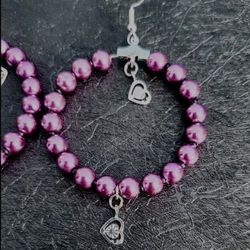 New- Sterling Silver,  Beaded Necklace & Earrings Set