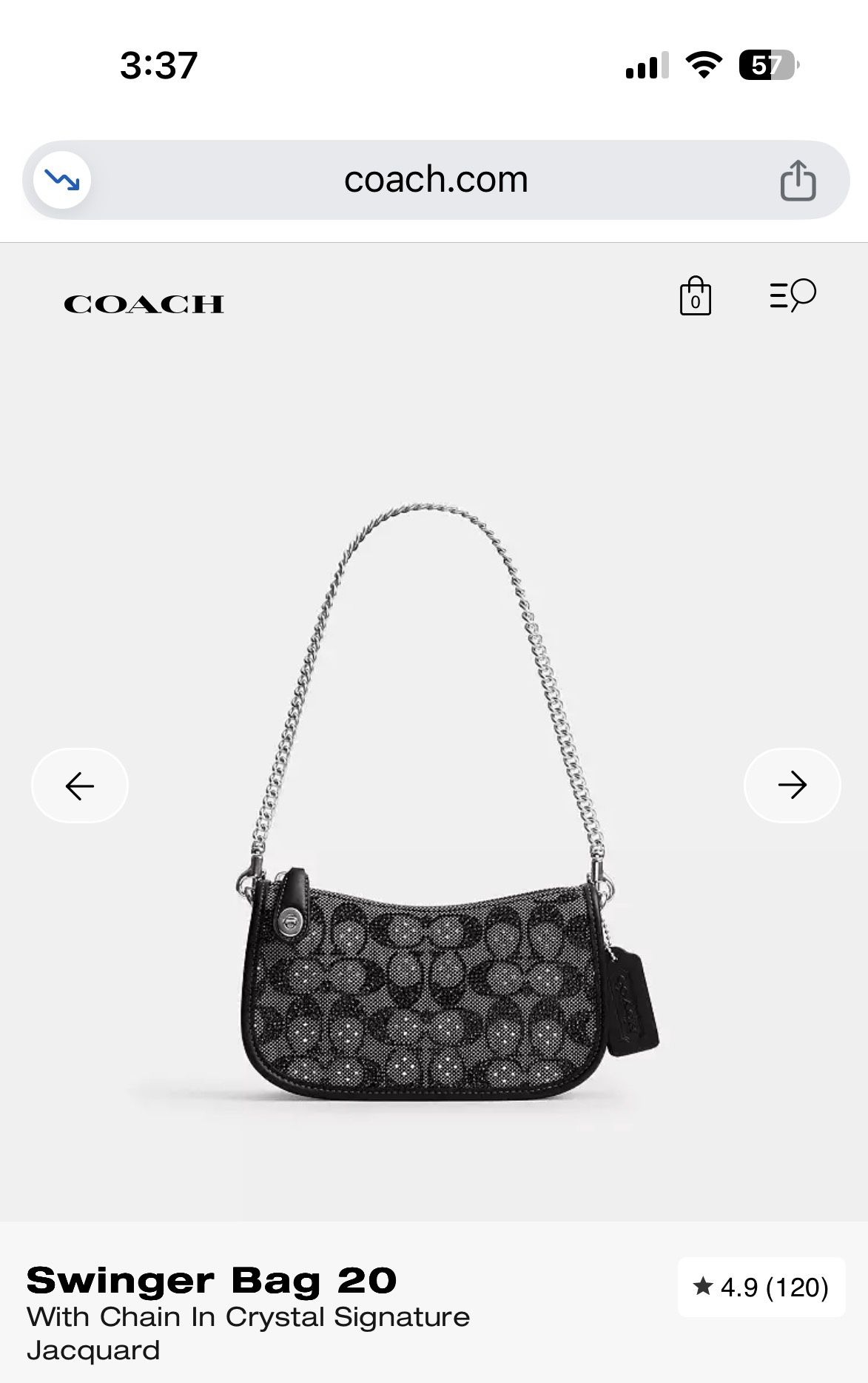 Coach Swinger Bag 20 with Chain in Crystal Signature Jacquard