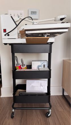 Heat Press Machine on Rolling Utility Cart