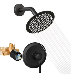 Matte Black Rain Shower Head and Valve Trim Set