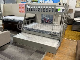 Triple Bunk Bed Twin / Full / Twin with Trundle – Gray or Brown