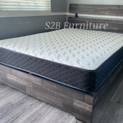 King Grey Rustic Platform Bed With Ortho Matres!